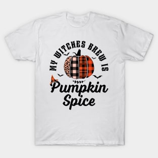 My Witches Brew Is Pumpkin Spice Halloween Plaid Leopard T-Shirt